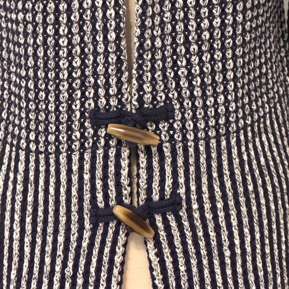 Gap Womens Large Striped Navy Nautical Long Cable Knit Cardigan Sweater Coat - Picture 3 of 10